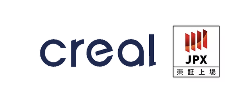 CREALのロゴと東証上場（JPX）のマーク